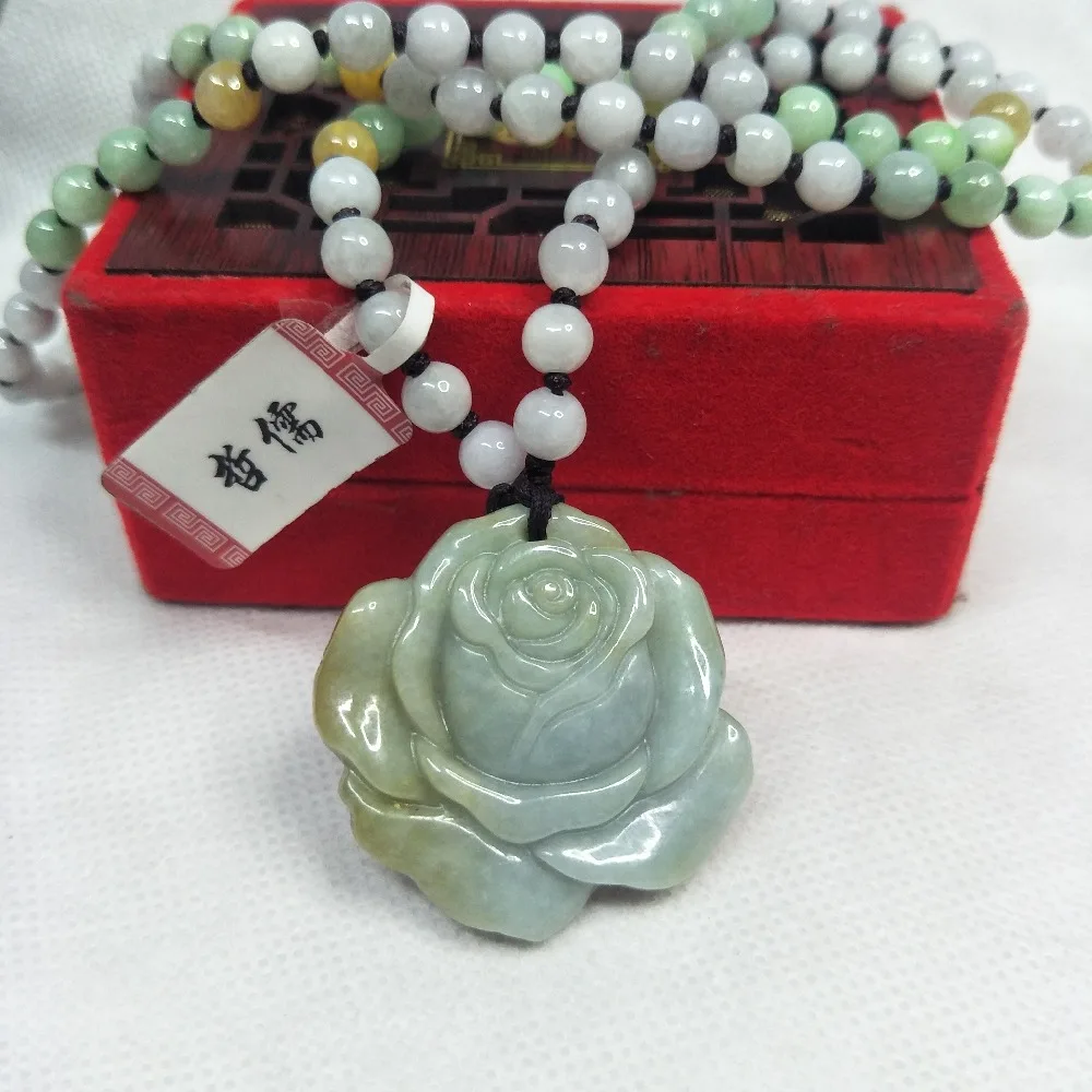 

Zhe Ru Jewelry Pure Natural Jadeite Light Green Bicolor Peony Pendant Tricolor Jade Pearl Necklace Send Class A Certificate