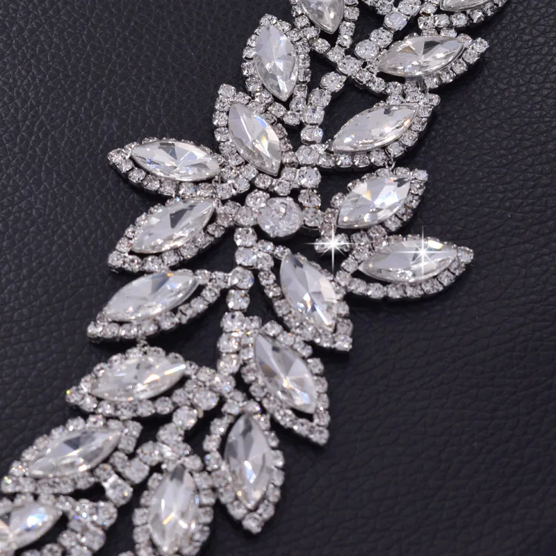 Leaf sash rhinestone wedding dress belt (1)