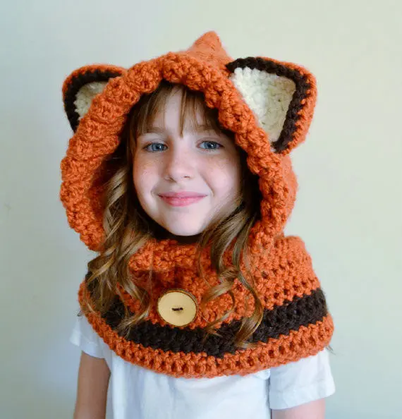 Children's Fox Hooded Scarf girls Hoodie Scarf Shawlin Hats & Caps
