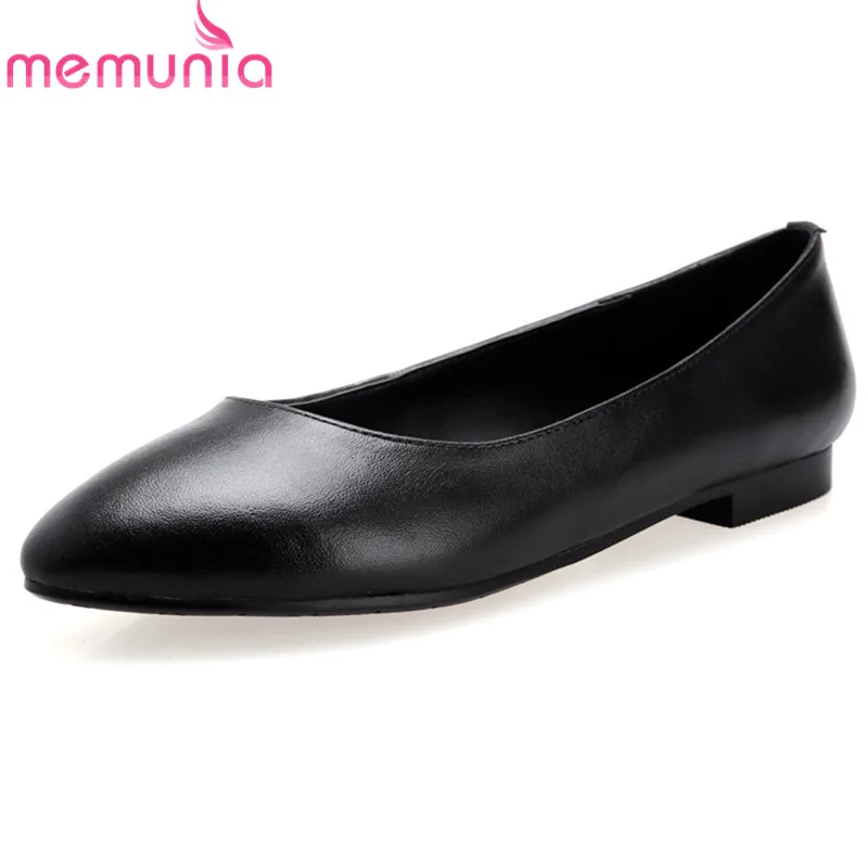 

MEMUNIA EUR SIZE 33-43 NEW 2019 genuine leather women flats pointed toe slip on spring summer casual flat shoes drop shipping