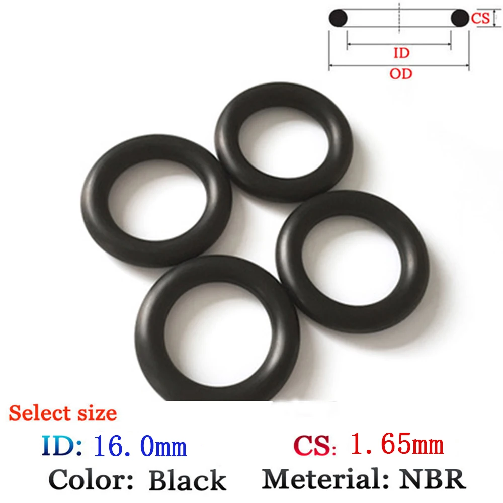 CS1.65mm ID16.0mm NBR 고무 O-링 와셔 씰 플라스틱 가스켓 실리콘 링 필름 오일 및 물개 가스켓 고무 씰링
