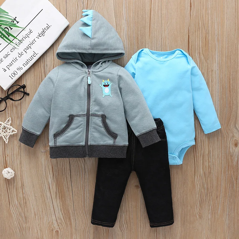3PCS Infant Baby Clothing Sets Winter Bear zipper Coat Sweater+Pants+Bodysuit Newborn Baby Boy Girl Clothes Outfit 3-6M-24M - Цвет: 6