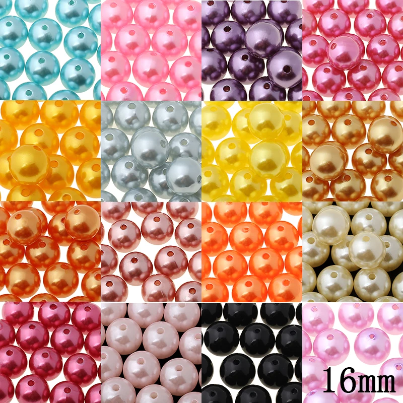 

10pcs 16mm Colorful Straight Hole Round Beads ABS Plastic Ball Imitation Pearl Bead For DIY Bracelets Jewelry Making Accessories