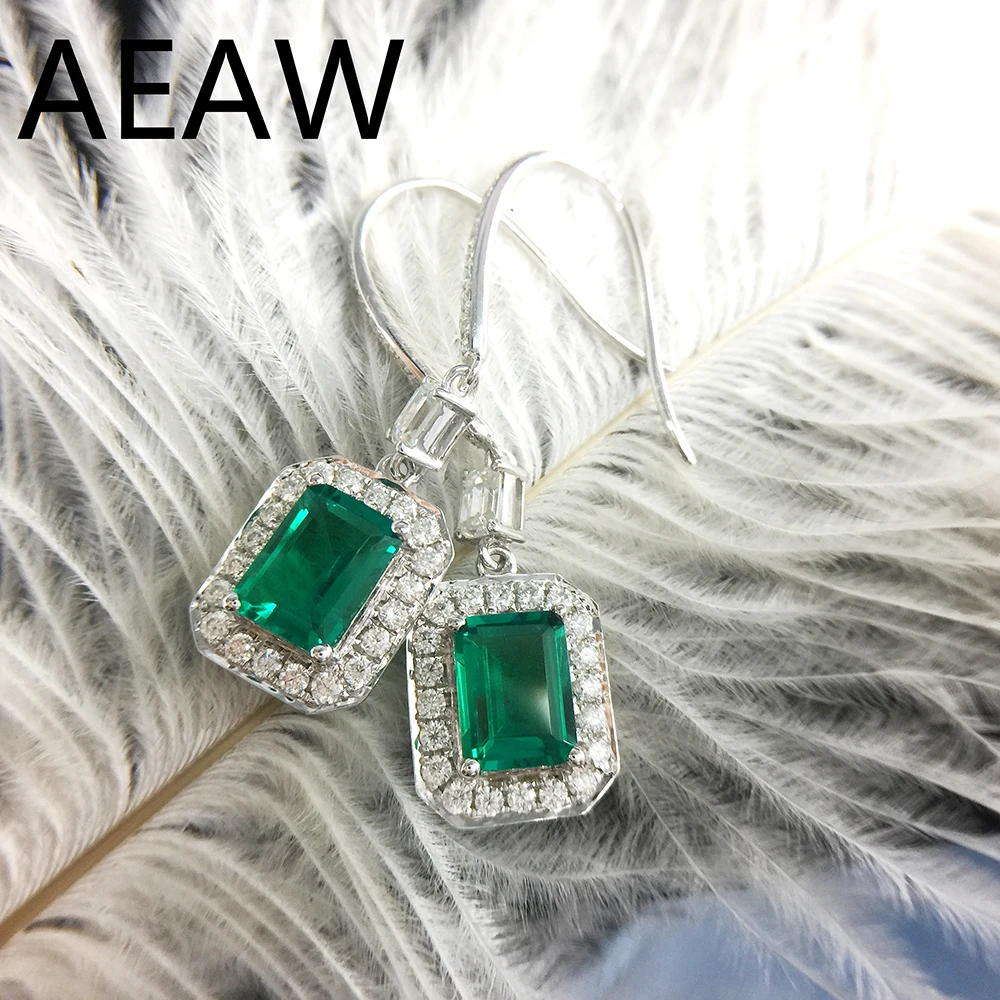 Серьги AEAW из белого золота 14K 4ctw AAA выращенные в лаборатории колумбийский изумруд