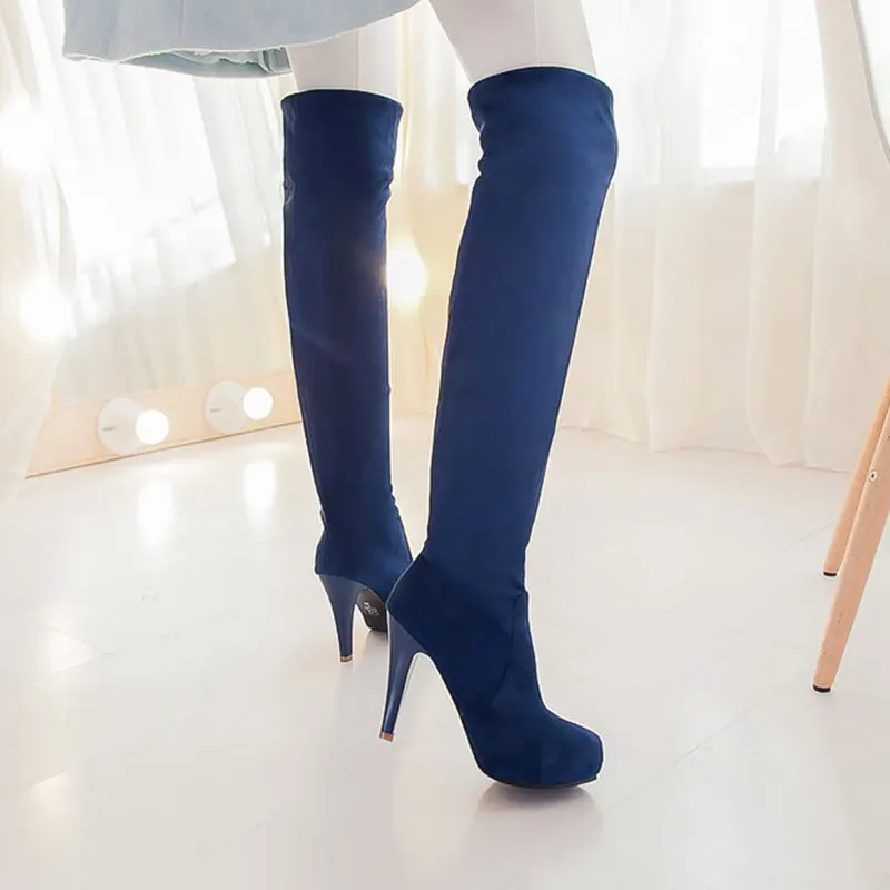 Lloprost ke/тонкий высокий каблук Высокие сапоги женские ботфорты выше колена для женщин стрейч Сапоги и ботинки для девочек два носить Обувь модные Сапоги и ботинки для девочек my093 - Цвет: Синий