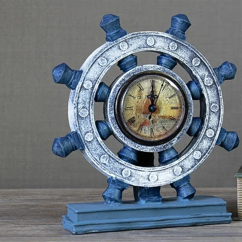 

Europe Retro Nostalgic Resin Rudder Ornament Marine Style Rudder Clock Model Miniature Props Home Decoration Desktop Crafts Gi