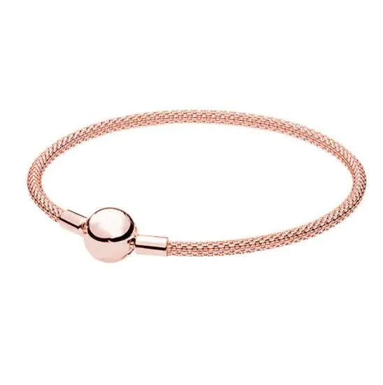 

925 Sterling Silver Rose Gold Snake Chain Basic Ball Clasp Mesh Pandora Bracelet Bangle Fit Women Bead Charm Diy Europe Jewelry