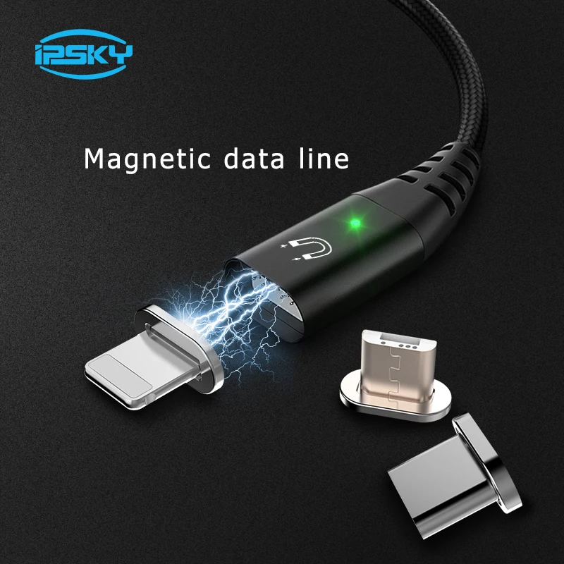 

IPSKY Magnetic Charger Cable Mobile Phone Fast Charging Cord LED USB Type-C/MicroUSB For Samsung Protective Data Wire For Iphone