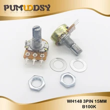5PCS 100K ohm WH148 B100K 3pin Potenziometro 15 millimetri Albero Con Dadi E Rondelle Hot(China)