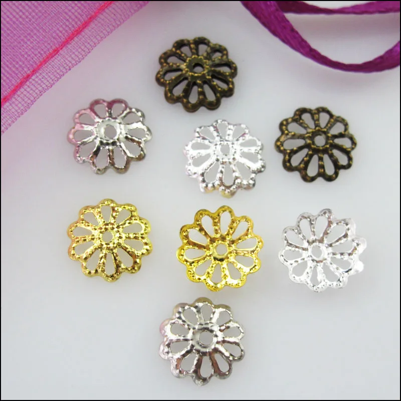 

New 300Pcs Flower End Bead Caps Connectors 8mm Gold Silver Bronze Plated
