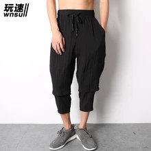 M-XXL! Большие размеры Мужские t дизайн летние мужские брюки-шаровары Лоскутная искусственная ткань два льняные повседневные брюки