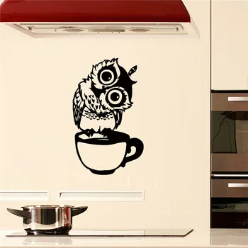 1PC Cute Cartoon Owl Cup For Kitchen Restaurant Decorative Wall Sticker Removable Waterproof Sticker