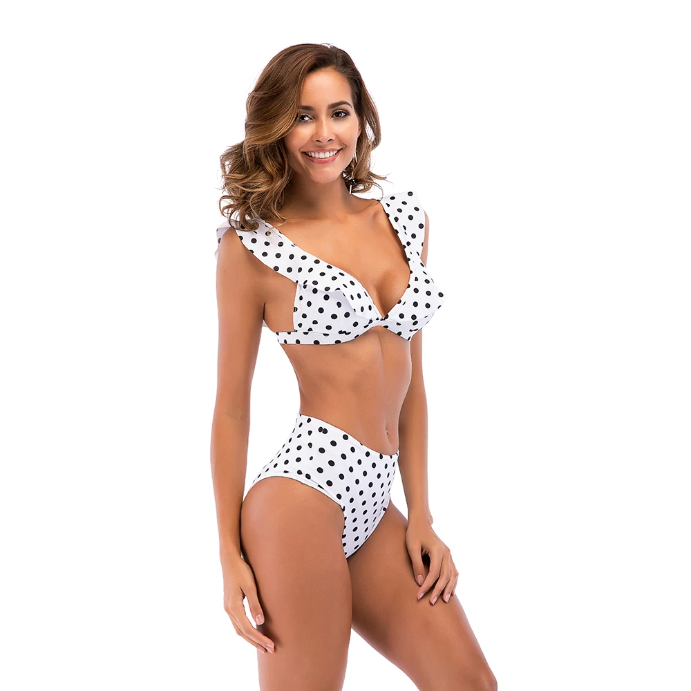 

high waist bikini Vintage ruffled bikini set Dot design swimwear 2019