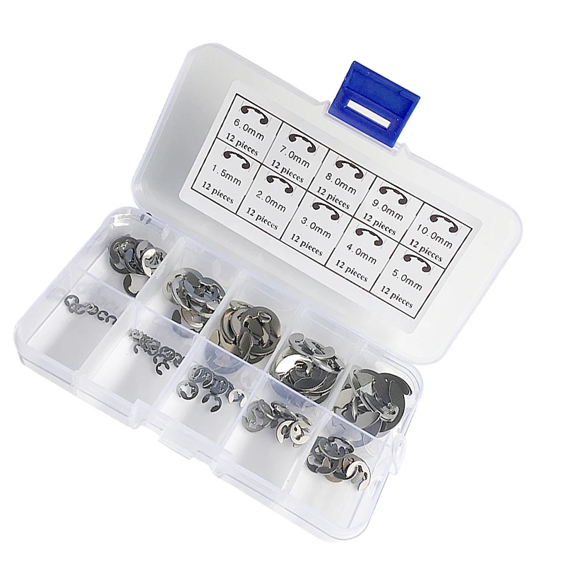 

120pcs/box M1.5~M10 304 Stainless Steel Stainless Steel E Clip washer Assortment Kit Circlip retaining ring for shaft fastener