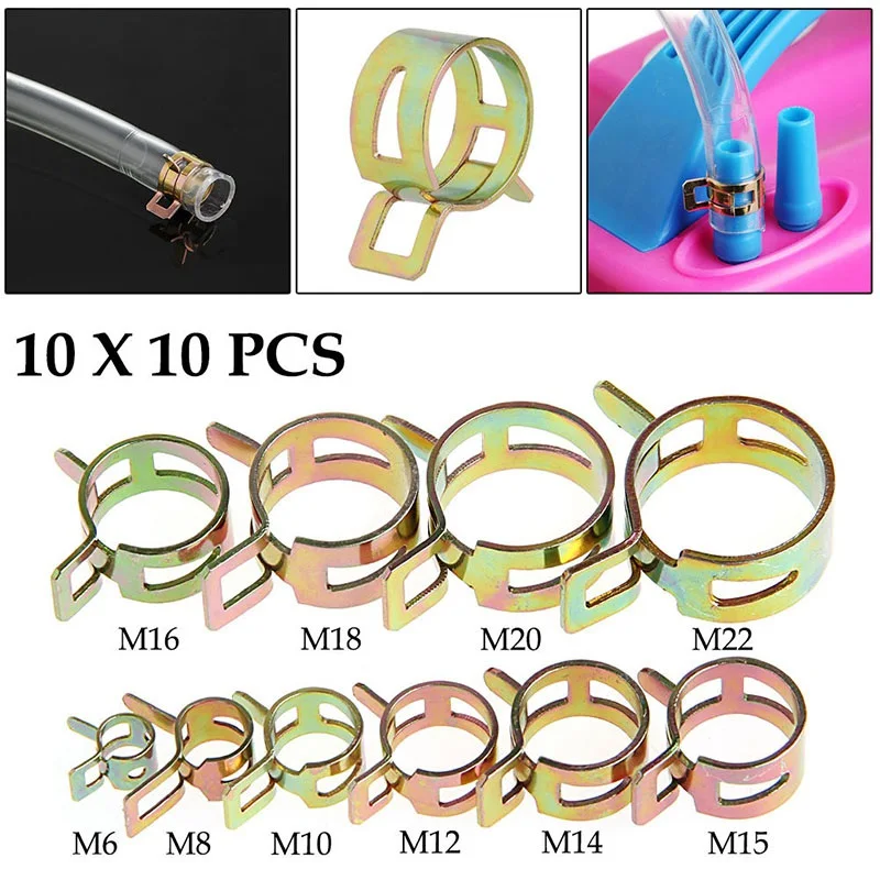 100 шт., 6-22 мм, зажим для топливной пружины, шланг, водопровод, воздушный зажим, крепеж, автомобильная система охлаждения, 10 размеров