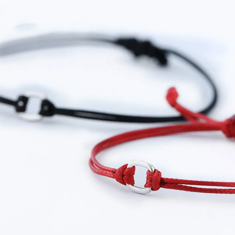 

925 Sterling Silver Square Hand-woven Red Black Rope Charm Bracelet Women Men Student Couple Jewelry Boyfriend Gift Bracelets