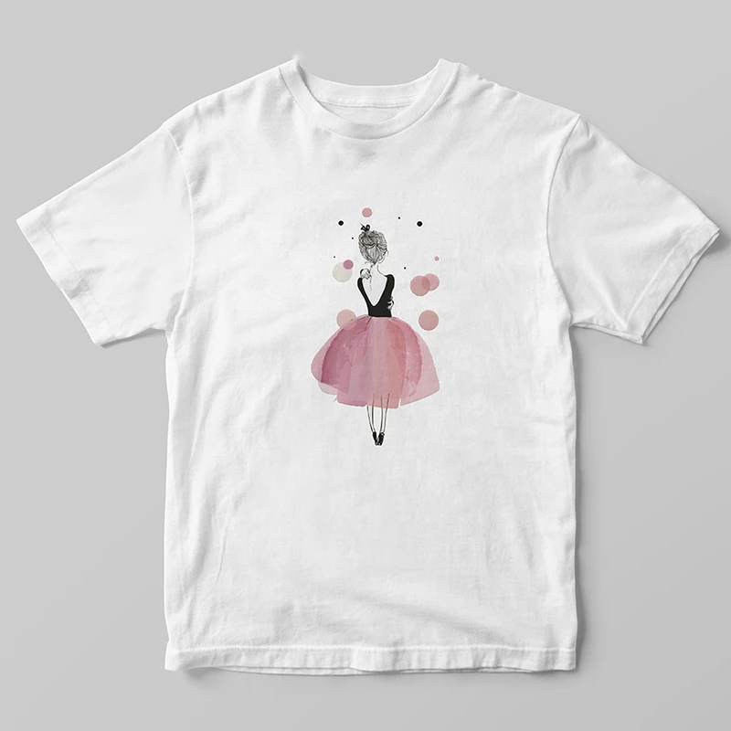 

Summer Newest Vogue Pink Ballet Dance Girl Print T-shirt Vintage Graphic Streetwear T Shirt Women 90s Fashion Kawaii Shirt Tops