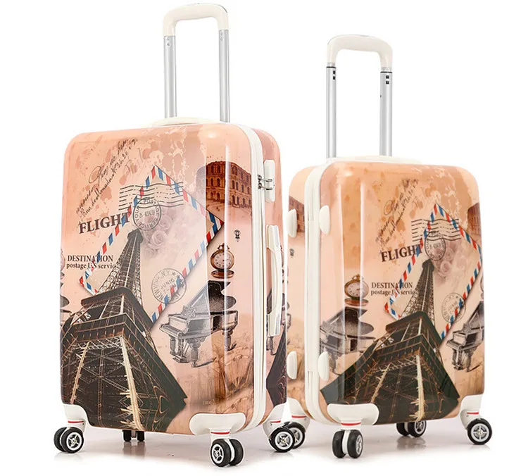 20'' 24'' Women Vintage Design Rolling Luggage/Girl ABS+PC Retro Eiffel