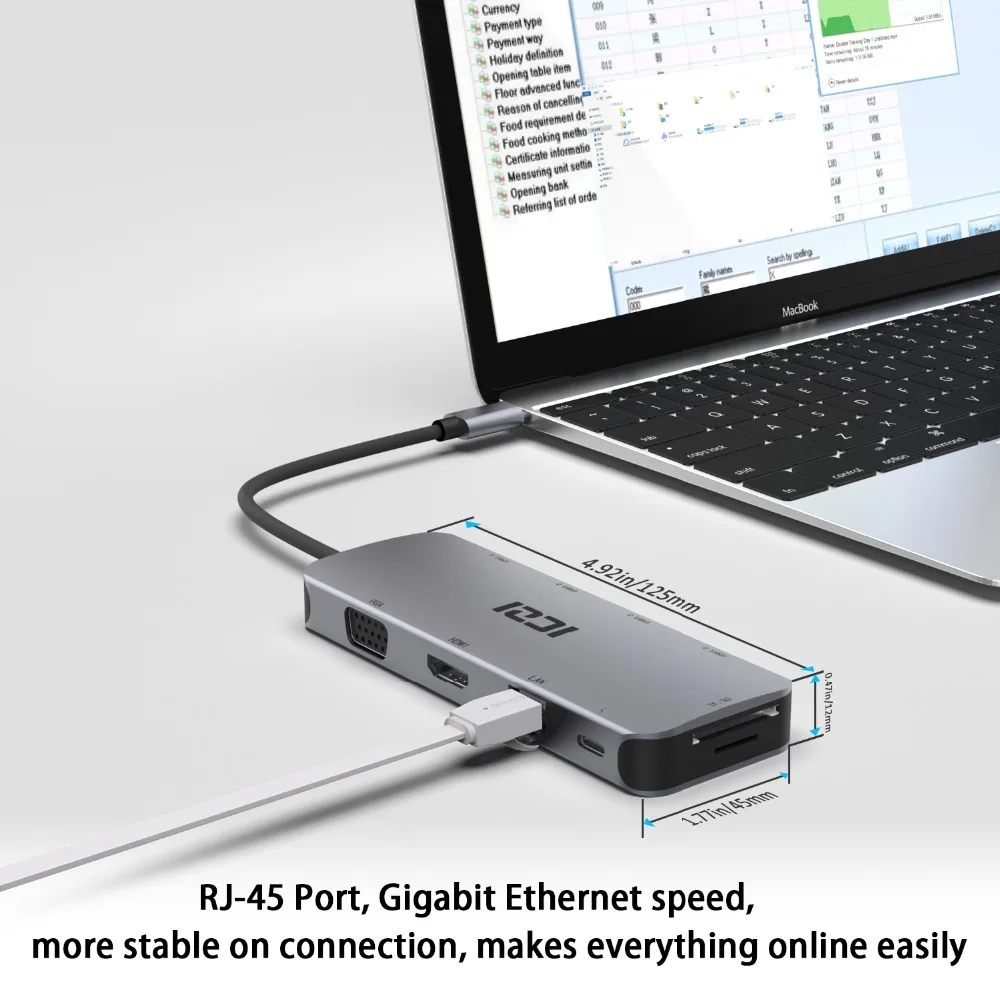 ICZI USB C концентратор 10 в 1 Тип C до 4K HDMI VGA USB 3,0 кард-ридер RJ45 Мощность конвертер для MacBook samsung S10 huawei P30