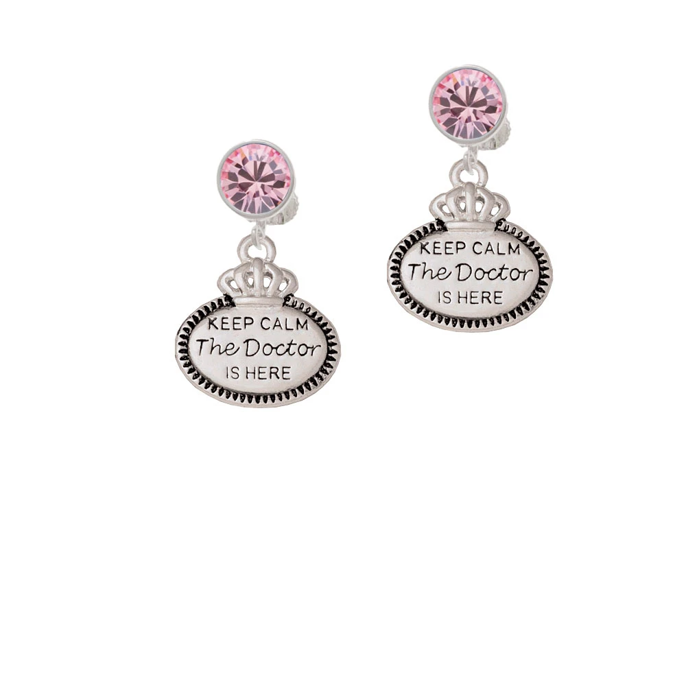 Keep Calm The Doctor is Here Crystal Clip On Earrings (3)