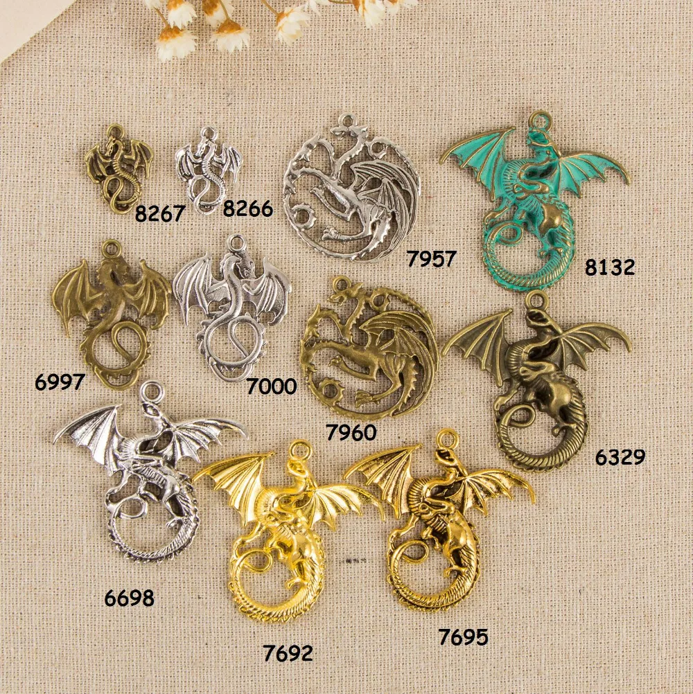 

Hot sale--Mixture style Antique Bronze or Silver dragon charm pendant fashion Jewelry gift