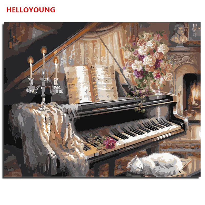 

HELLOYOUNG DIY Handpainted Oil Painting Piano Digital Painting by numbers oil paintings chinese scroll paintings Home Decor