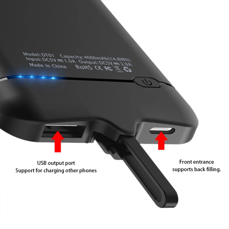 Чехол-аккумулятор 4000 мАч для iPhone X, Xs, XR, 6 S, 7, 8 Plus, внешний аккумулятор, зарядное устройство, чехол для смартфонов type-c Micro-USB