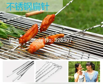 

Barbecue tools accessories stainless steel flat roasting needle BBQ fork satay sticks picnic 10 pens