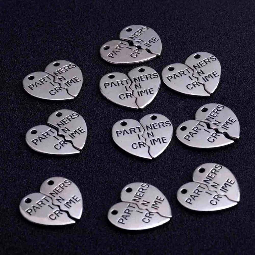 

10 Pcs Antique Partners In Crime Broken Heart Pendants For Necklace Bracelet Jewelry Making DIY Handmade Craft Accessories