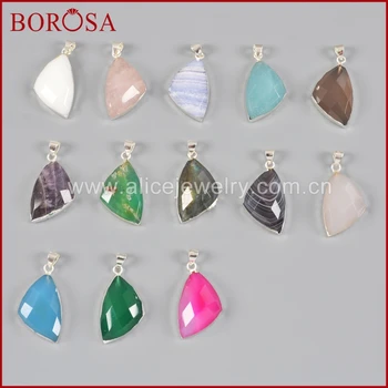 

BOROSA Wholesale Pure Silver Triangle Mixed Natural Multi-kind Stones Pendants High Quality Fashion Jewelry SS132