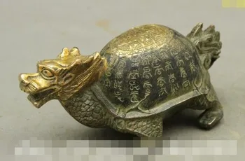 

YM 322 Chinese FengShui Bronze Gilt Longevity Shou Dragon Turtle Statue