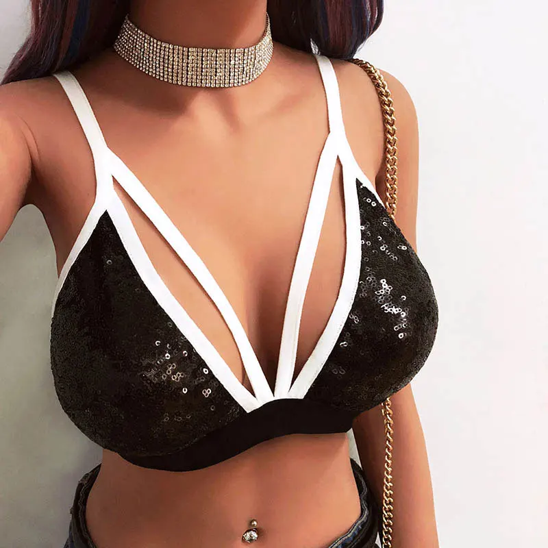 GUMPRUN Sexy Sequins Bralette Thin Style Hollow Out Wire Free Bras for Women Underwear 3/4 Cup Sexy Bralette Dropshipping