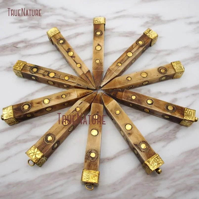 20171211-PM9091- Ox Bone Pendant Copper Pendant Dot Inlay Quadrangular Prism Pendant_3
