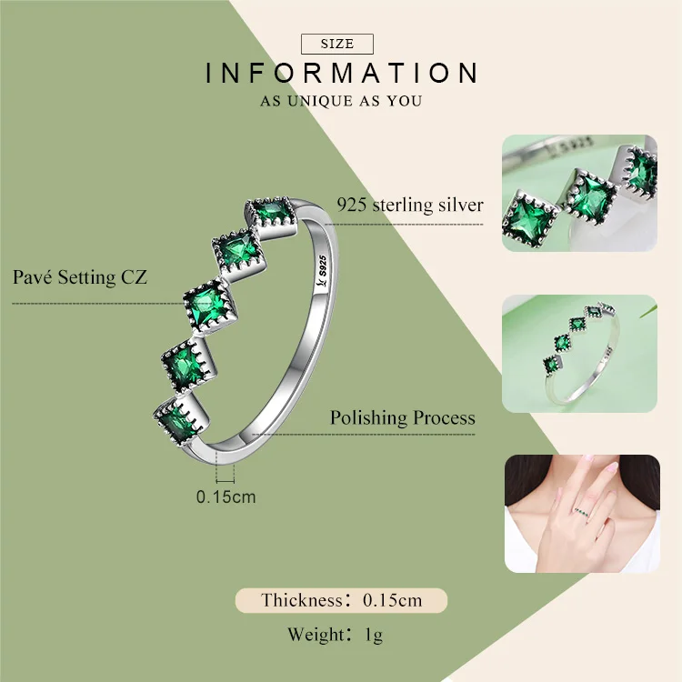 WOSTU, новая мода, аутентичное, 925 пробы, серебро, зеленый CZ, элегантное кольцо на палец для женщин, S925 серебро, хорошее ювелирное изделие, подарок DXR097
