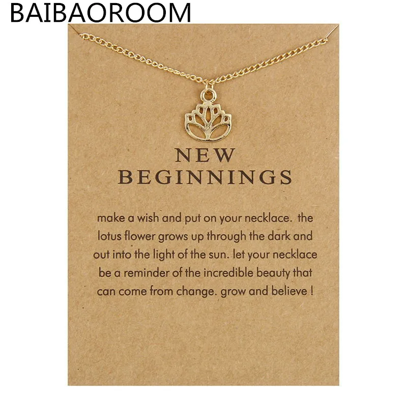 With Card New Arrived New Beginnings Lotus Alloy Chain Pendant Necklace Jewelry