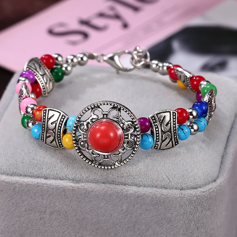 HOCOLE Новая мода натуральный камень красочная змея браслет браслеты для женщин Винтаж многослойный металлический браслет ювелирные изделия индийский