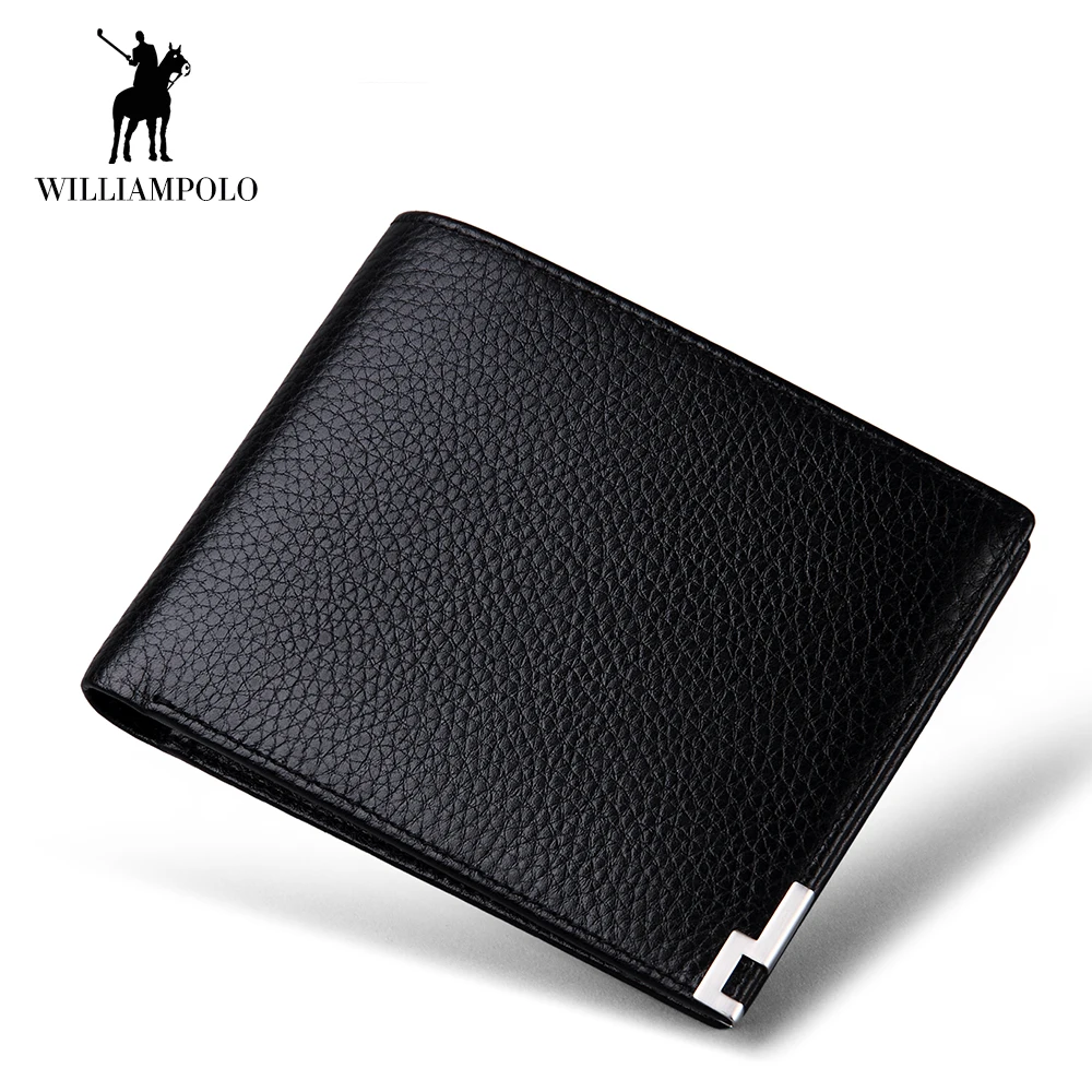 

WilliamPOLO Wallets Men Short Bifold Cards Holders Genuine Saffiano Leather Driving License Sleeve Purse Slots Potable Black