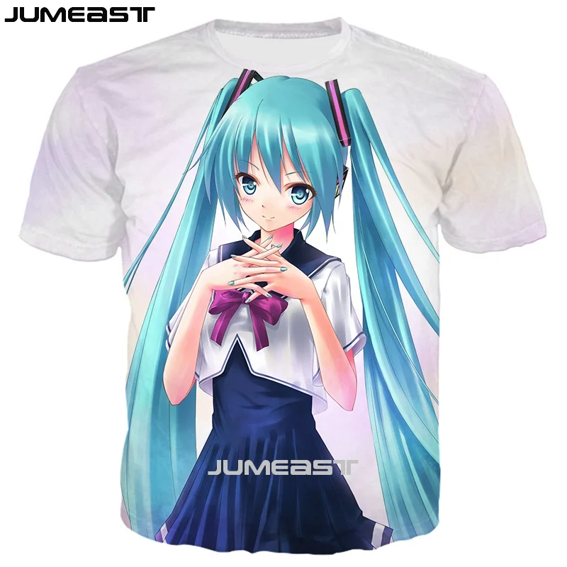 Бренд Jumeast, Мужская/женская футболка с 3D принтом, Аниме Vocaloid Hatsune Miku, короткий рукав, новинка, футболка, спортивный пуловер, летние топы, футболки