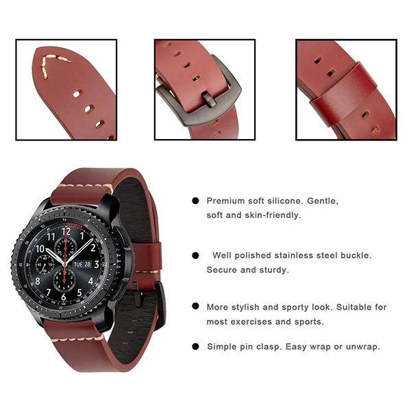 Ремешок для часов из натуральной кожи 22 мм для samsung gear S3 Galaxy Watch 46 мм SM-R800 gear 2 Neo Live Quick Release ремешок на запястье