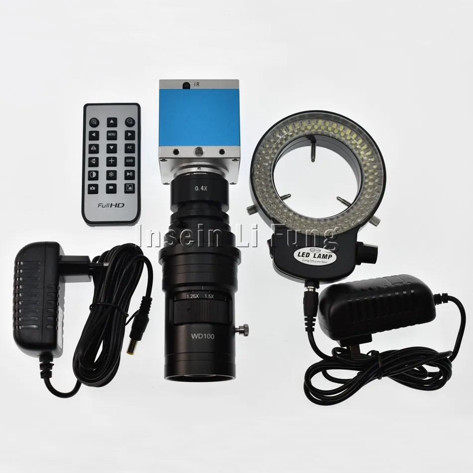 with 144 LED Light 16MP HDMI видео микроскоп камера+ 10X-200X регулируемое увеличение зум C-mount объектив рабочее расстояние 100 мм-150 мм+ 144 светодиодный свет - Цвет: with 144 LED Light