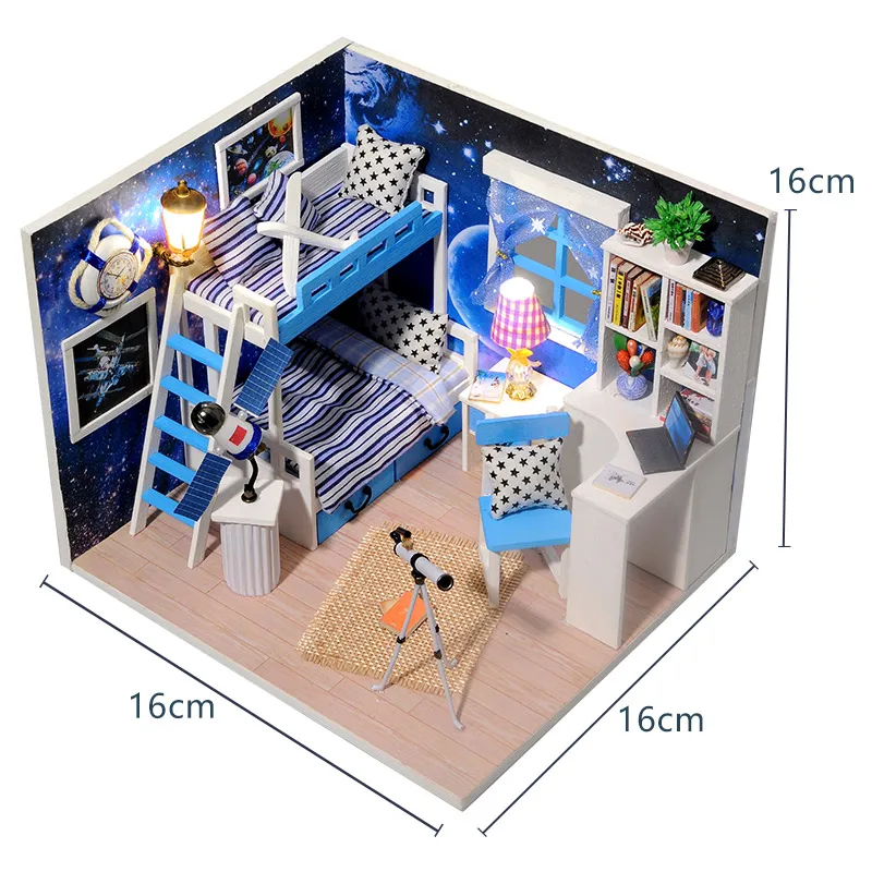 DIY Miniature Doll House Model Space Universe Furniture 3D Wooden Dolls Houses Miniature dollhouse Kit Toys for children
