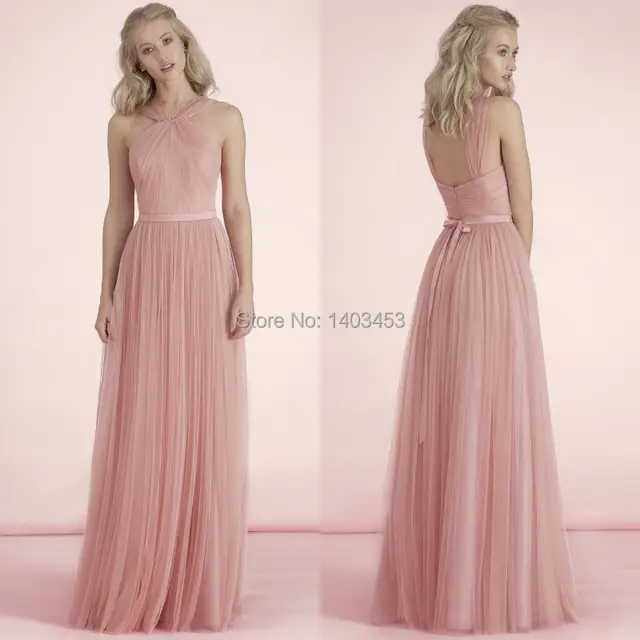 Kelsey Rose 2017 New Pastel Pink Blush Tulle Halter Long Bridesmaid Kelsey Rose 2017 New Pastel Pink Blush Tulle Halter Long Bridesmaid Dress With Bowknot D Pleating