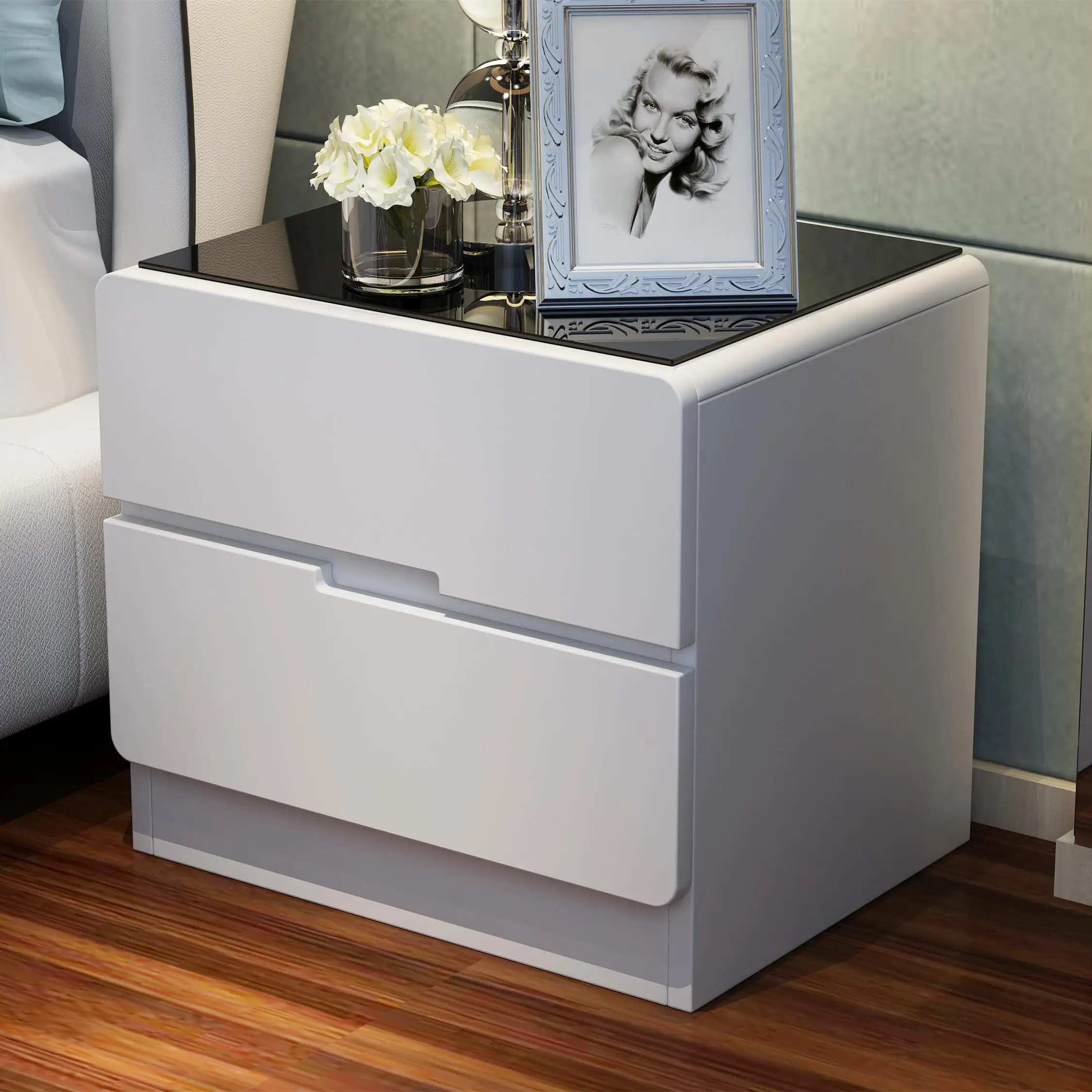 Стеклянная окрашенная прикроватная тумбочка, простой современный шкафчик, тумбочка для спальни, белый шкаф для хранения