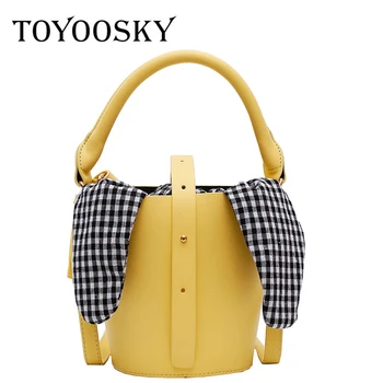 

TOYOOSKY Women's Handbags Famous Brand Fashion Candy Shoulder Bags Ladies Small Bucket Totes Simple Plaid Women Messenger Bag