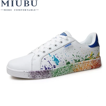 

MIUBU Hot Sale Spring Men's Casual Shoes Flat Lace-up Fashion Brand PU Leather Shoes Men White Casual Loafers School Man Shoes