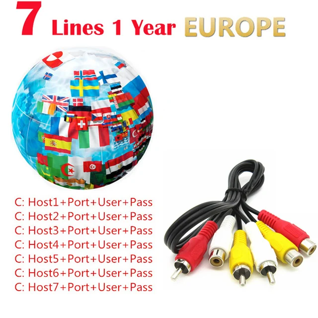 

Europe HD cable 1 Year Clines for Satellite tv Receiver WIFI DVB-S2 Support V7 V8 V9 Spain Polish Germany Server