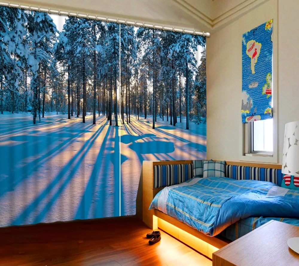 

3d Curtains Snow Forest Landscape 3D Photo Blackout Curtains For Living Room Bedding Room Hotel 3d Curtain Peacock