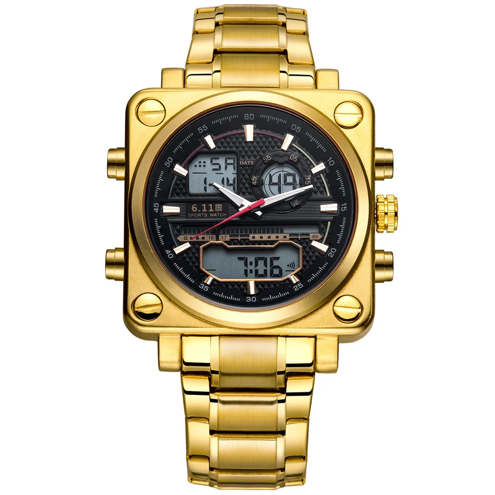 

Fashion Golden Watches Men Square Watch Waterproof Military Steel Quartz Digital Watch Men Clock Male relogio masculino hodinky