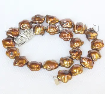

18mmX19mm Baroque coffee Reborn Keshi pearls necklace dragon clasp j10396^^^@^Noble style Natural Fine jewe FREE SHIPPING