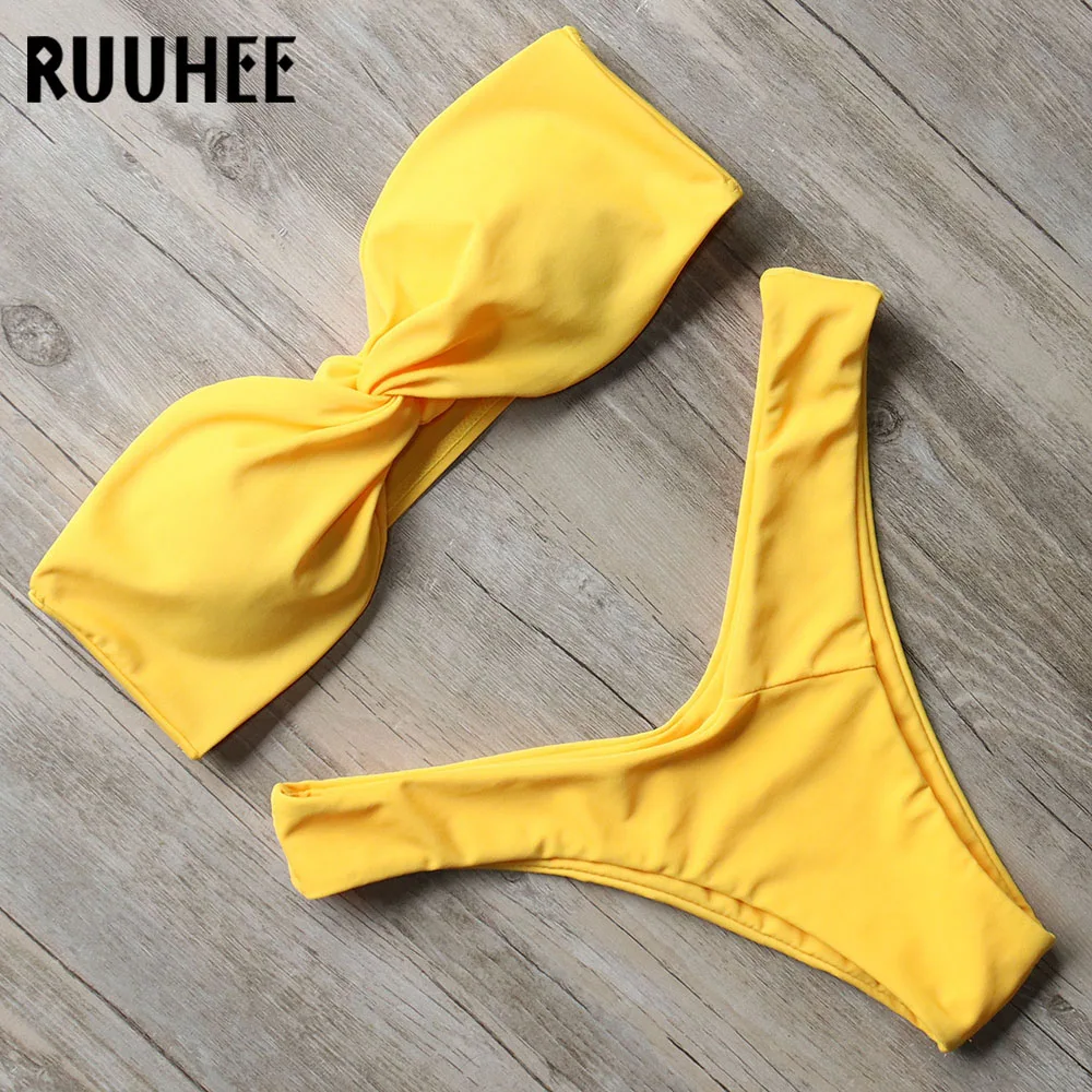 RUUHEE Bikini Swimwear Women Swimsuit Sexy Thong Bikini Set 2018 Bathing Suit Bandeau Female Beachwear Swimming Suit With Pad